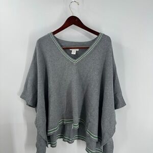 House Of Harlow 1960 Varsity Stripe Trim V-Neck Poncho Sweater Gray One Size